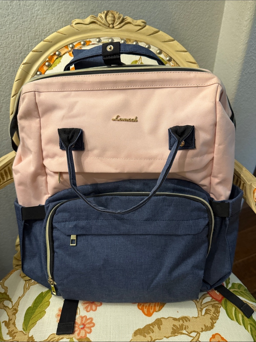 Convertible Pink and Navy Women's Backpack Tote by Ancooel